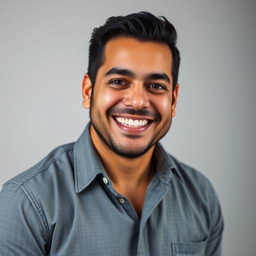 Foto de Carlos Almeida, fotógrafo e editor de imagem do estüdio, sorrindo.