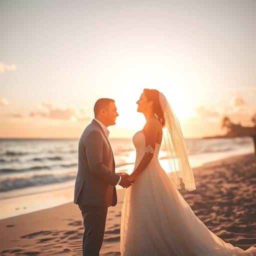 Fotografia artística de um casamento na praia.